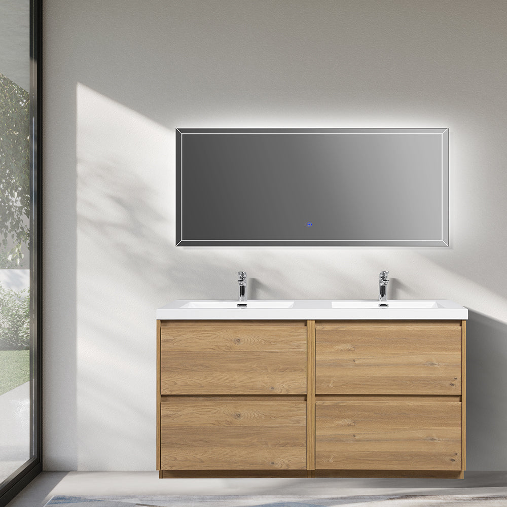 59.06 in. Double  Sink Freestanding Mature Oak Bath Vanity with White Integral Resin Basin