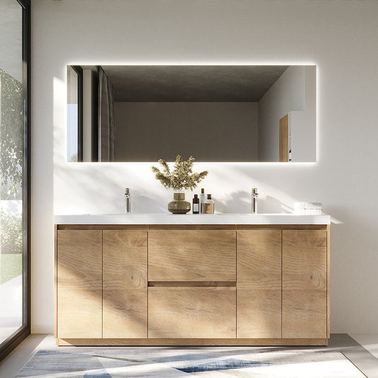 71.07 in. Double  Sink Freestanding Mature Oak Bath Vanity with White Integral Resin Basin