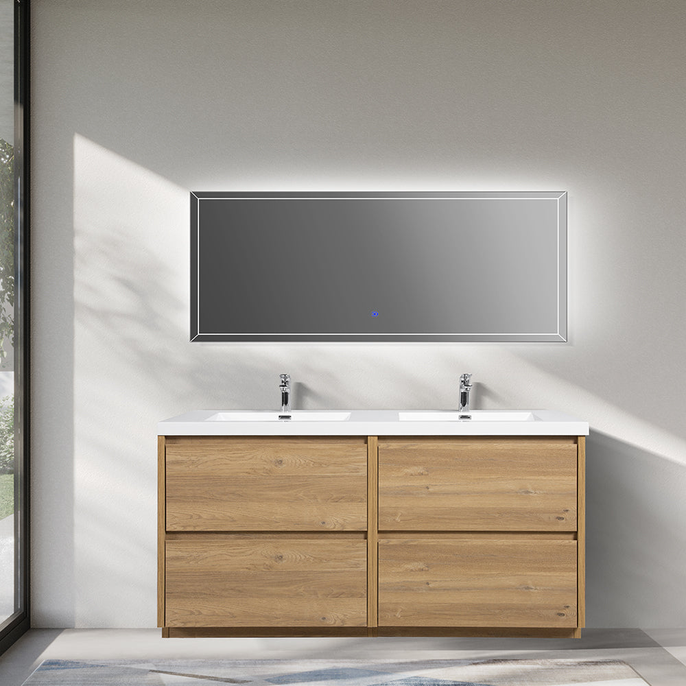 70.87 in. Double  Sink Freestanding Mature Oak Bath Vanity with White Integral Resin Basin