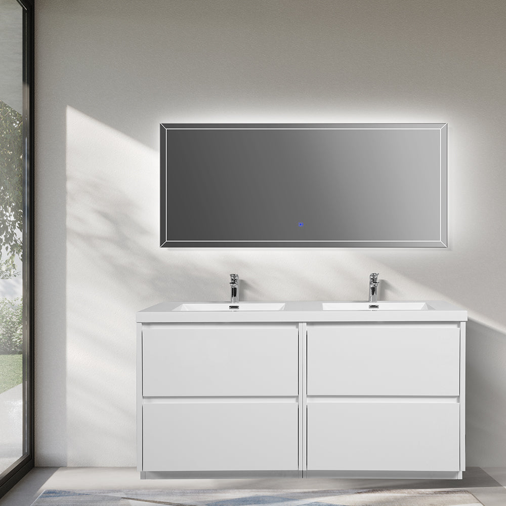 70.87 in. Double  Sink Freestanding High Glossy White Oak  Bath Vanity with White Integral Resin Basin