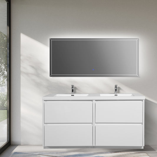 70.87 in. Double  Sink Freestanding High Glossy White Oak  Bath Vanity with White Integral Resin Basin