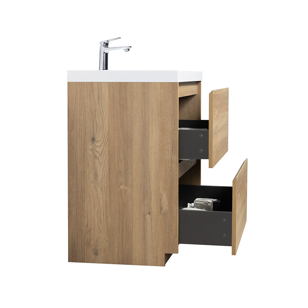 35.43 in. Single Sink Freestanding Mature Oak Bath Vanity with White Integral Resin Basin