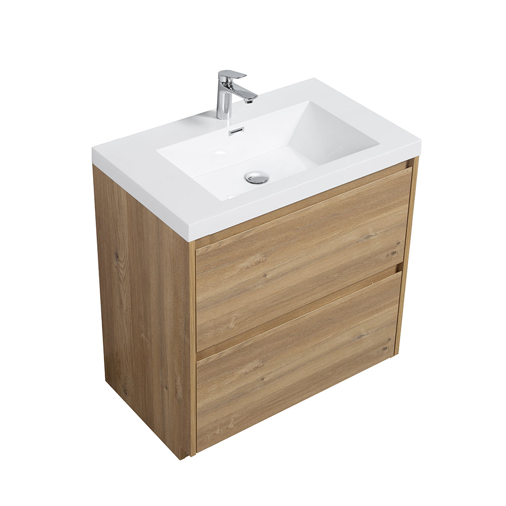 35.43 in. Single Sink Freestanding Mature Oak Bath Vanity with White Integral Resin Basin