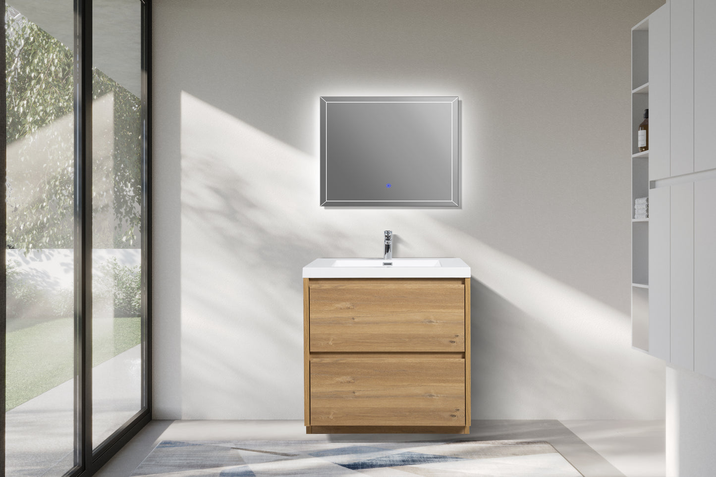 35.43 in. Single Sink Freestanding Mature Oak Bath Vanity with White Integral Resin Basin
