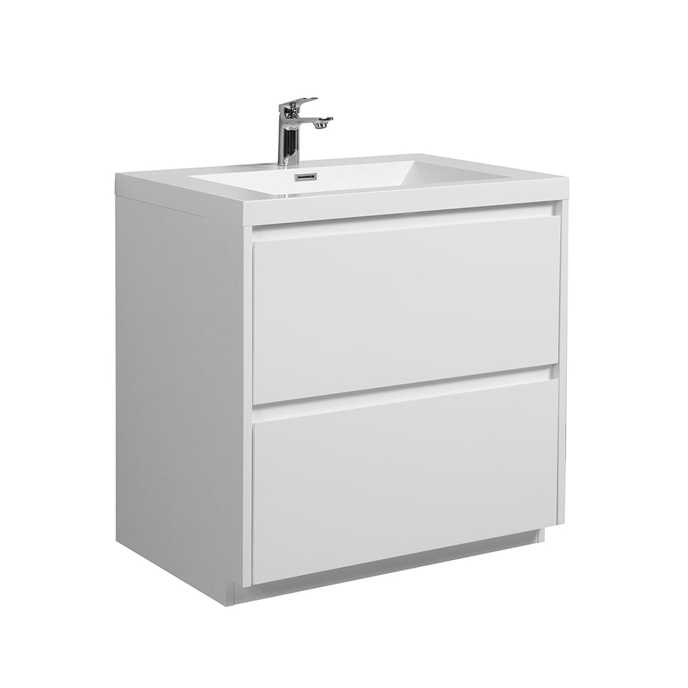 35.43 in. Single Sink Freestanding High Glossy White Bath Vanity with White Integral Resin Basin