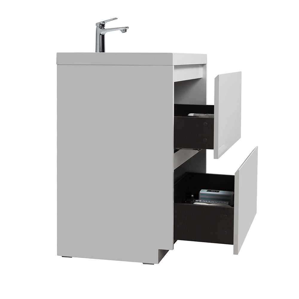35.43 in. Single Sink Freestanding High Glossy White Bath Vanity with White Integral Resin Basin
