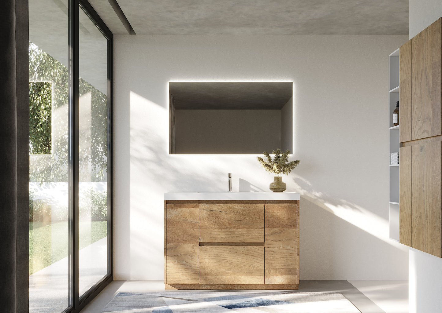 47.24 in Single Sink Freestanding Mature Oak Bath Vanity with White Integral Resin Basin
