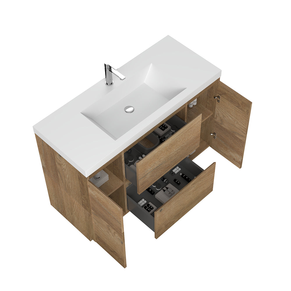 47.24 in Single Sink Freestanding Mature Oak Bath Vanity with White Integral Resin Basin
