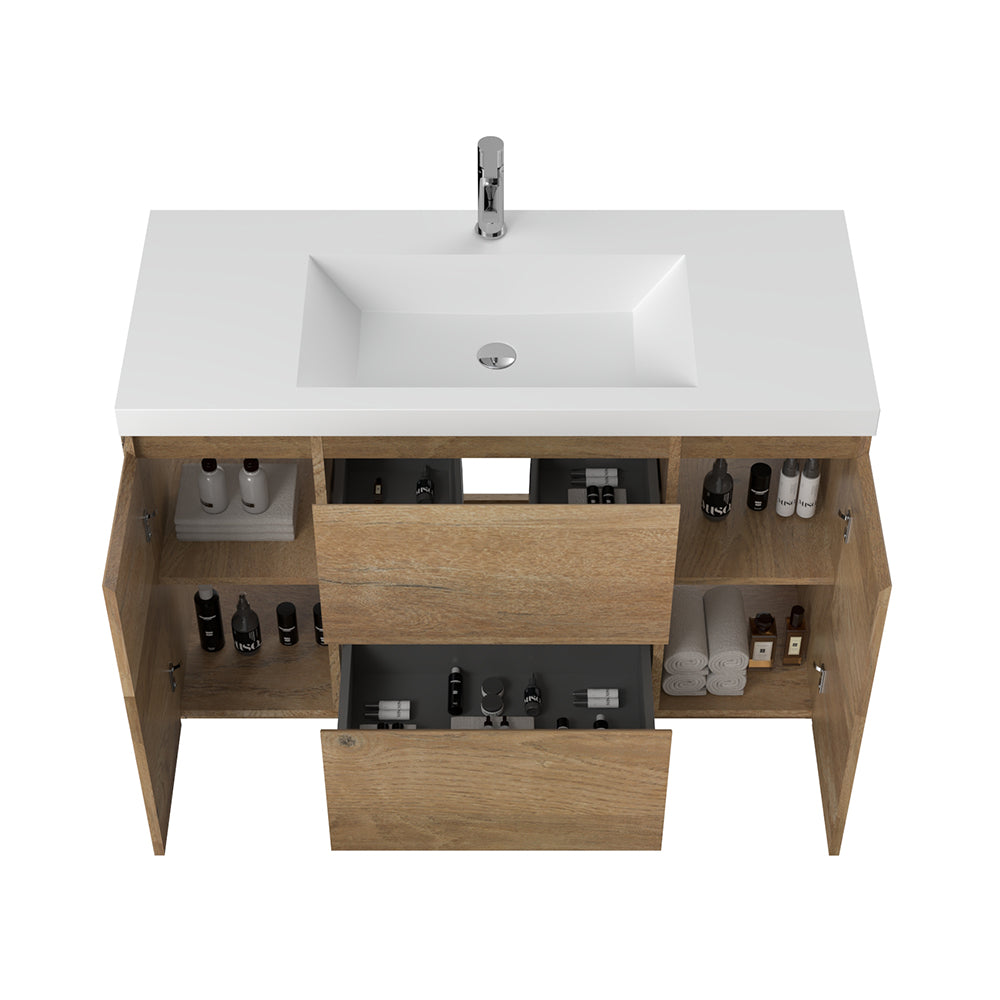 47.24 in Single Sink Freestanding Mature Oak Bath Vanity with White Integral Resin Basin