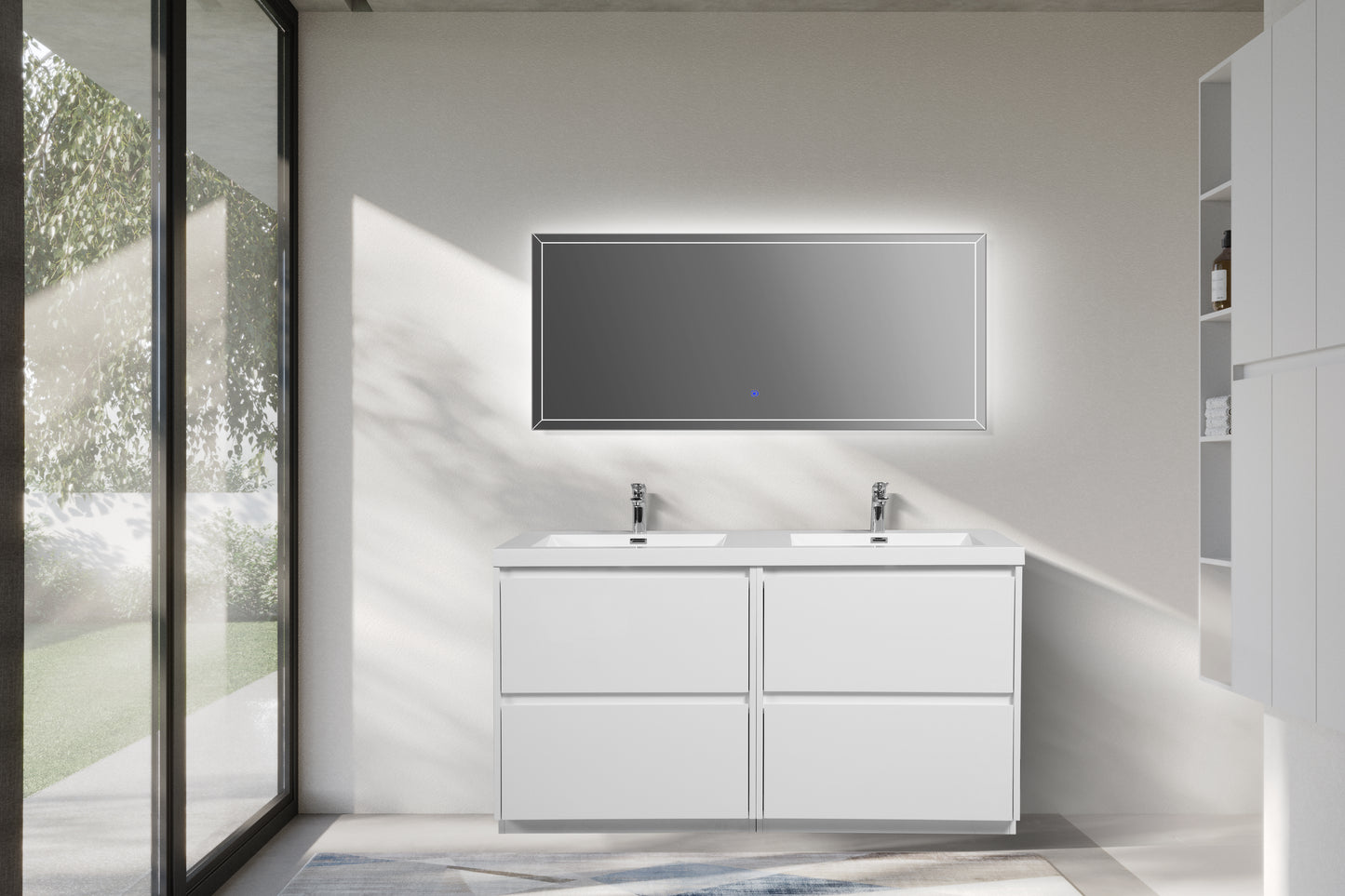 47.24 in. Double  Sink Freestanding High Glossy White Oak  Bath Vanity with White Integral Resin Basin