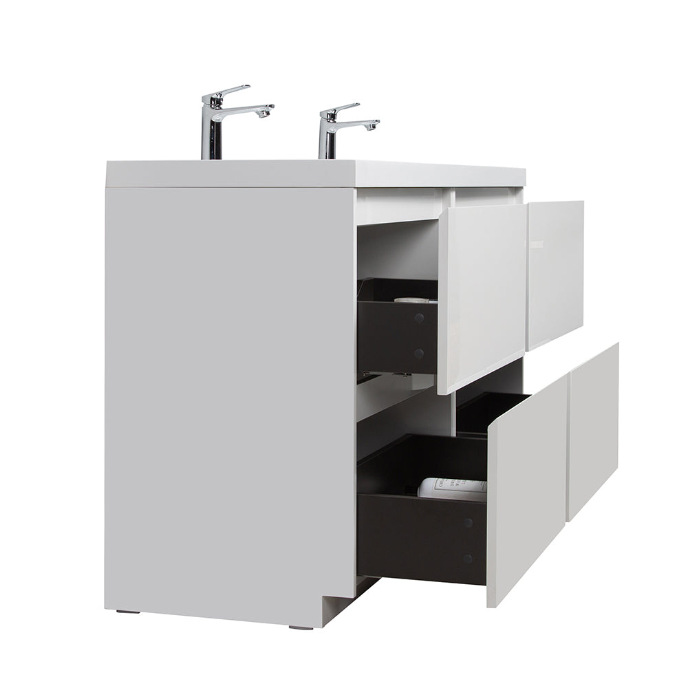 47.24 in. Double  Sink Freestanding High Glossy White Oak  Bath Vanity with White Integral Resin Basin