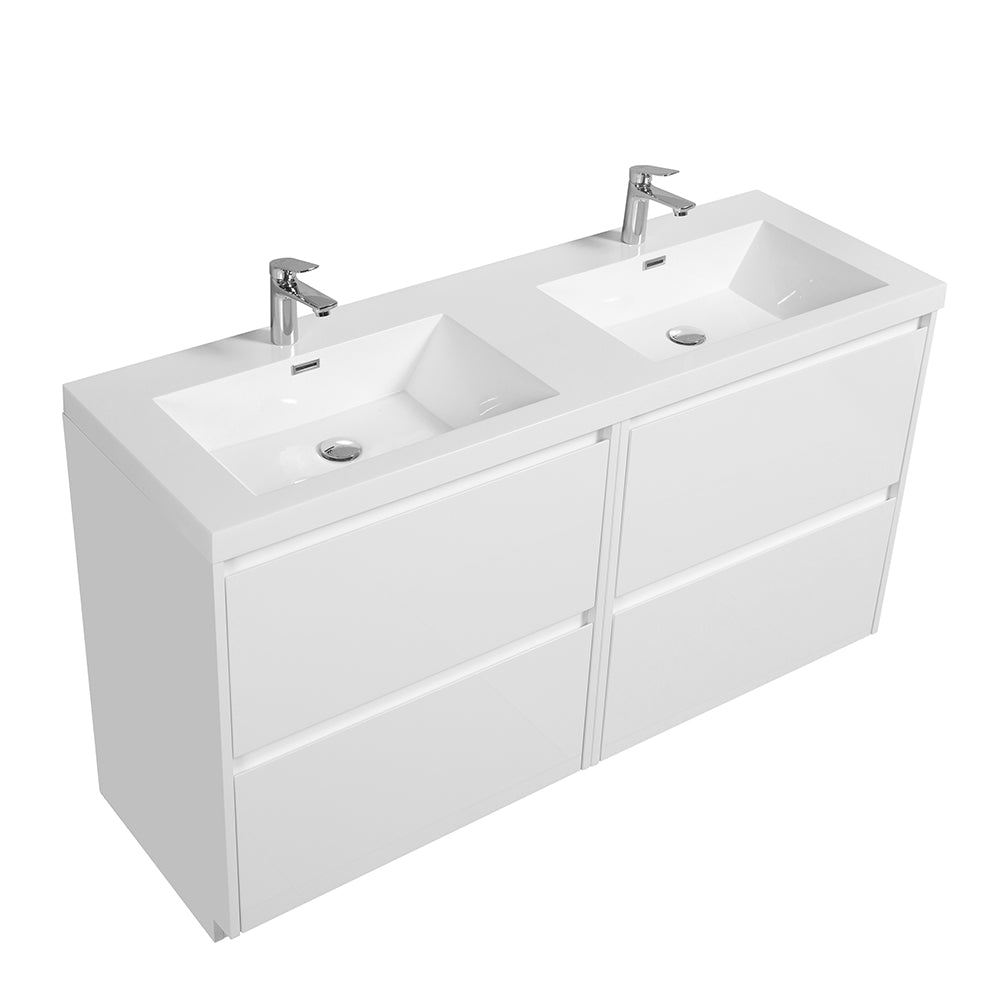 47.24 in. Double  Sink Freestanding High Glossy White Oak  Bath Vanity with White Integral Resin Basin