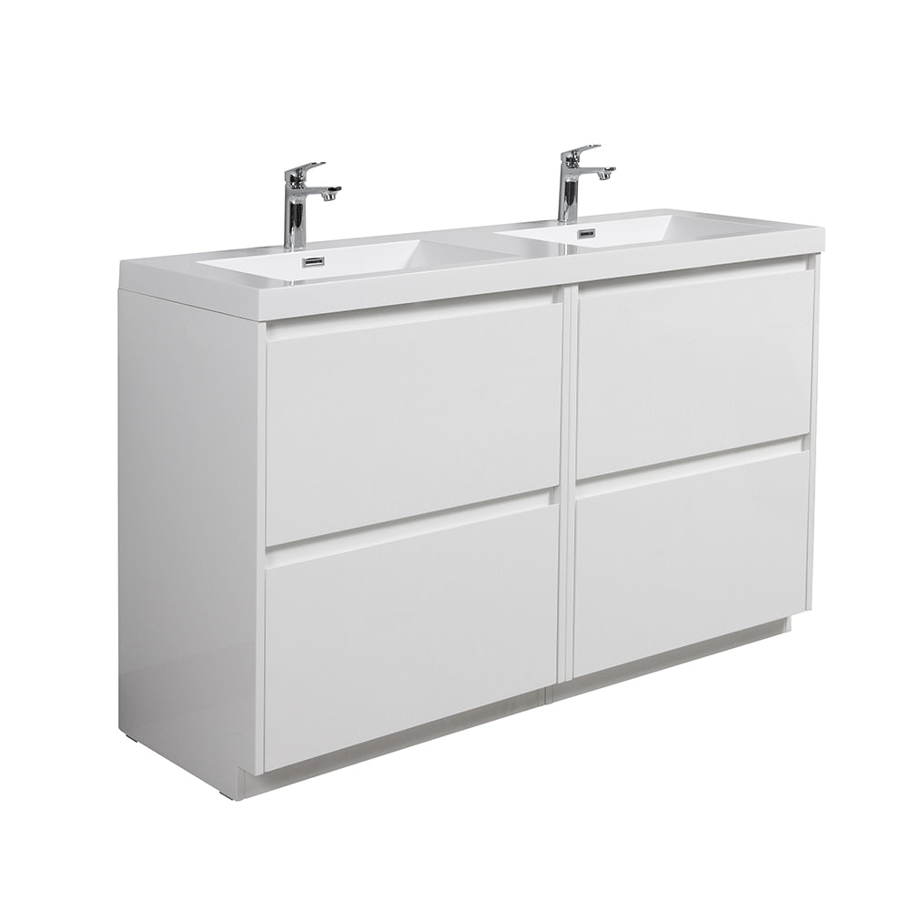 47.24 in. Double  Sink Freestanding High Glossy White Oak  Bath Vanity with White Integral Resin Basin
