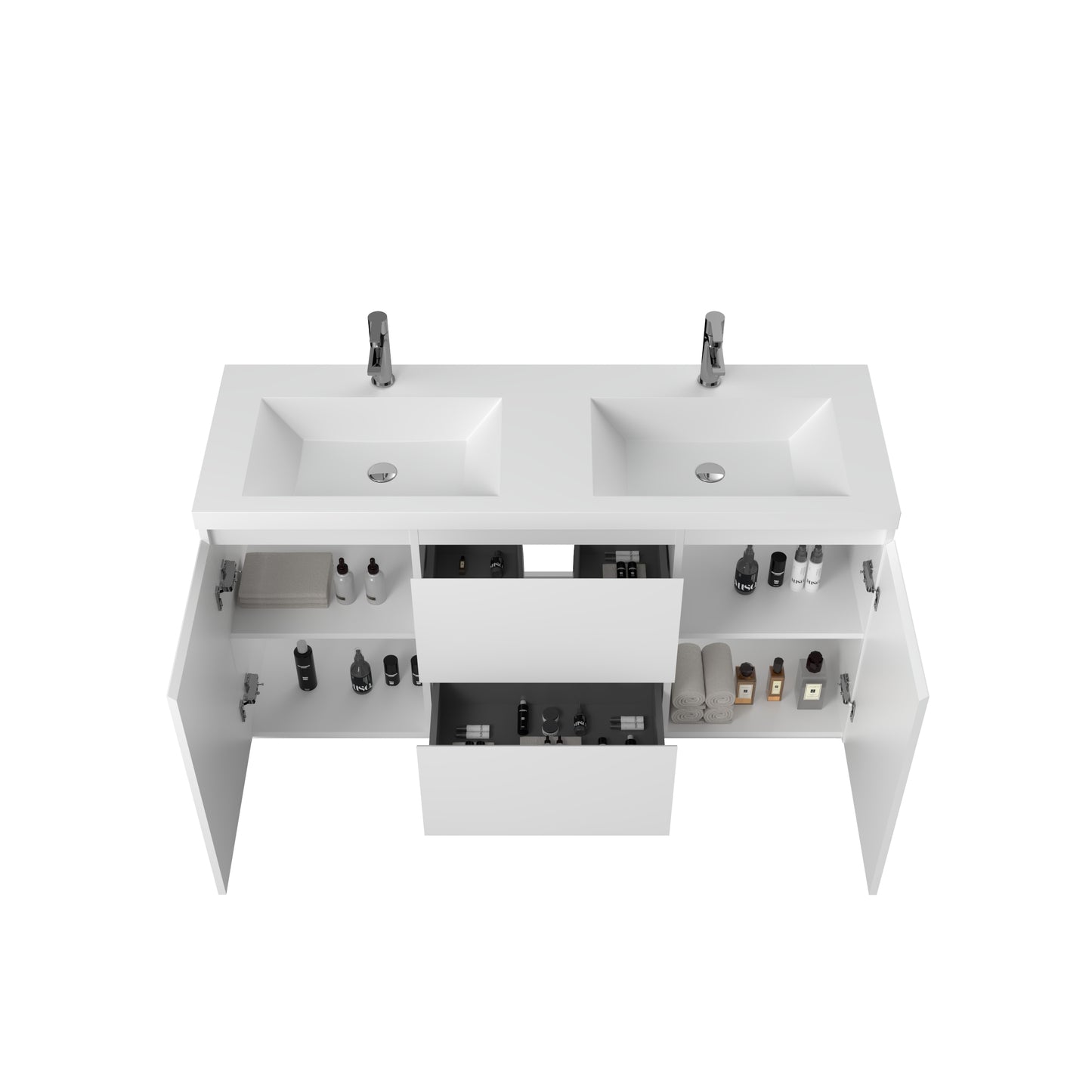 59.36 in. Double  Sink Freestanding High Glossy White Oak  Bath Vanity with White Integral Resin Basin
