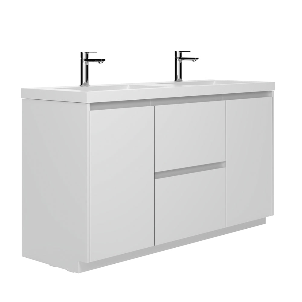 59.36 in. Double  Sink Freestanding High Glossy White Oak  Bath Vanity with White Integral Resin Basin