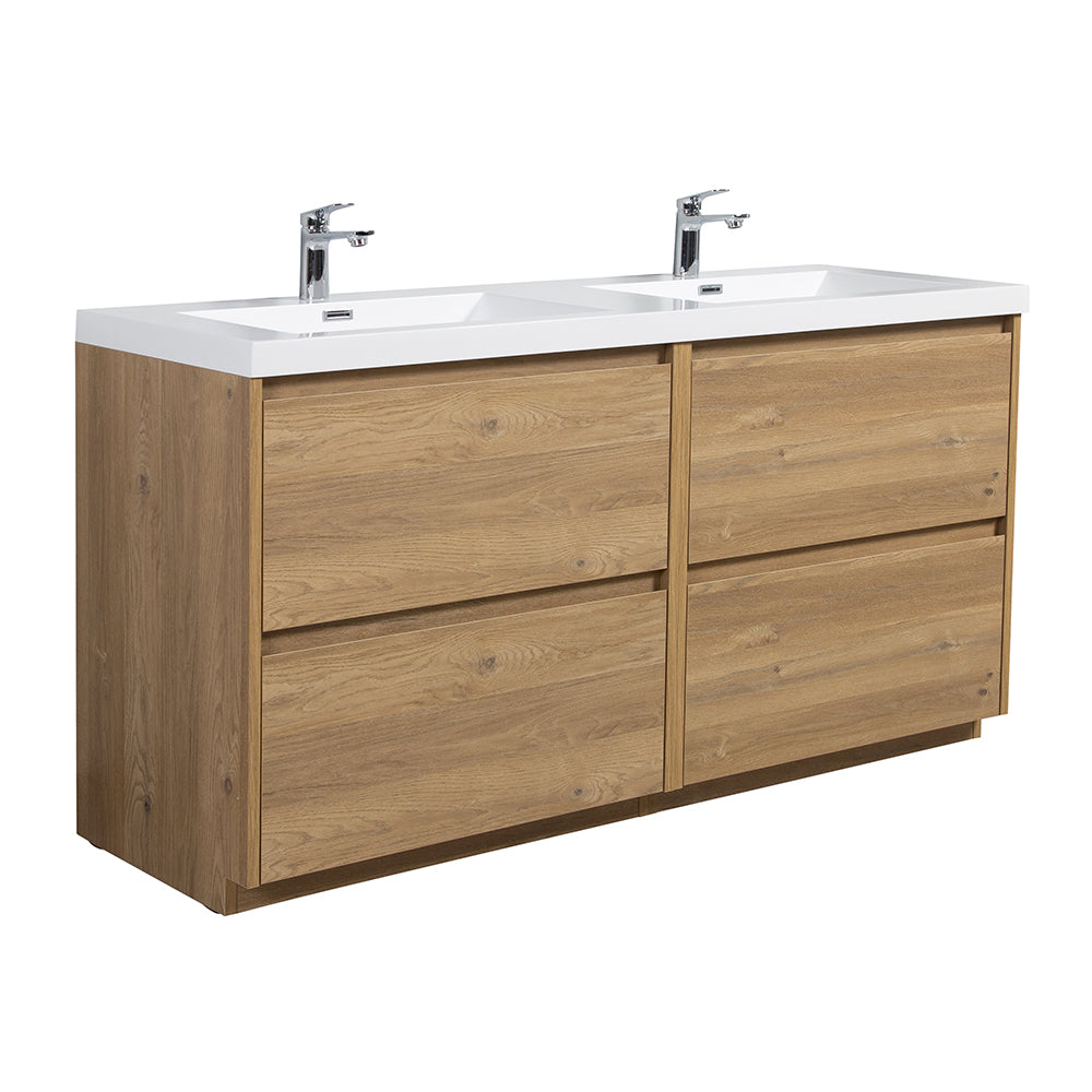 70.87 in. Double  Sink Freestanding Mature Oak Bath Vanity with White Integral Resin Basin