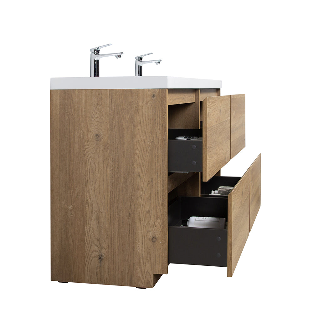 70.87 in. Double  Sink Freestanding Mature Oak Bath Vanity with White Integral Resin Basin