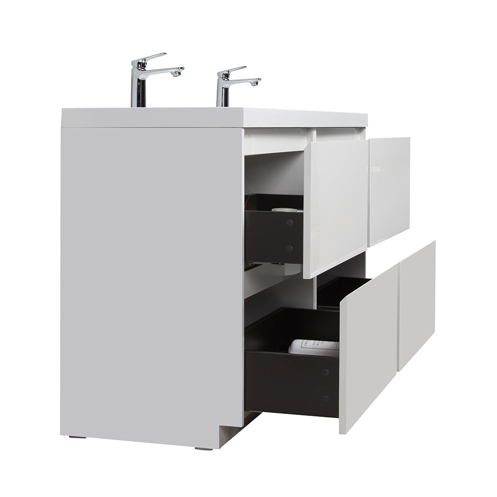 70.87 in. Double  Sink Freestanding High Glossy White Oak  Bath Vanity with White Integral Resin Basin