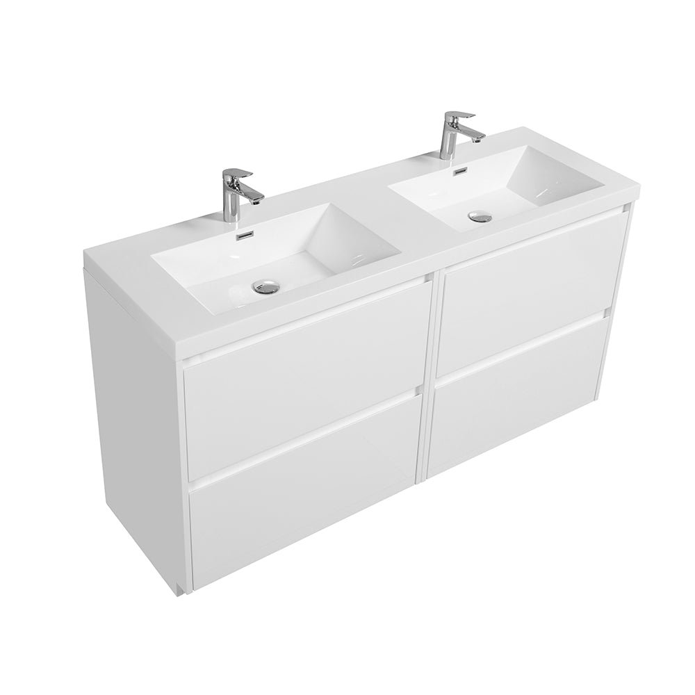 70.87 in. Double  Sink Freestanding High Glossy White Oak  Bath Vanity with White Integral Resin Basin