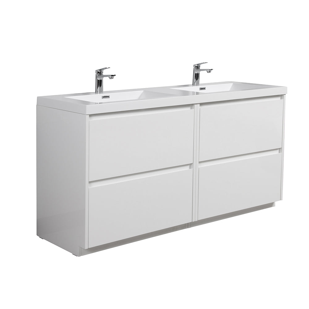 70.87 in. Double  Sink Freestanding High Glossy White Oak  Bath Vanity with White Integral Resin Basin