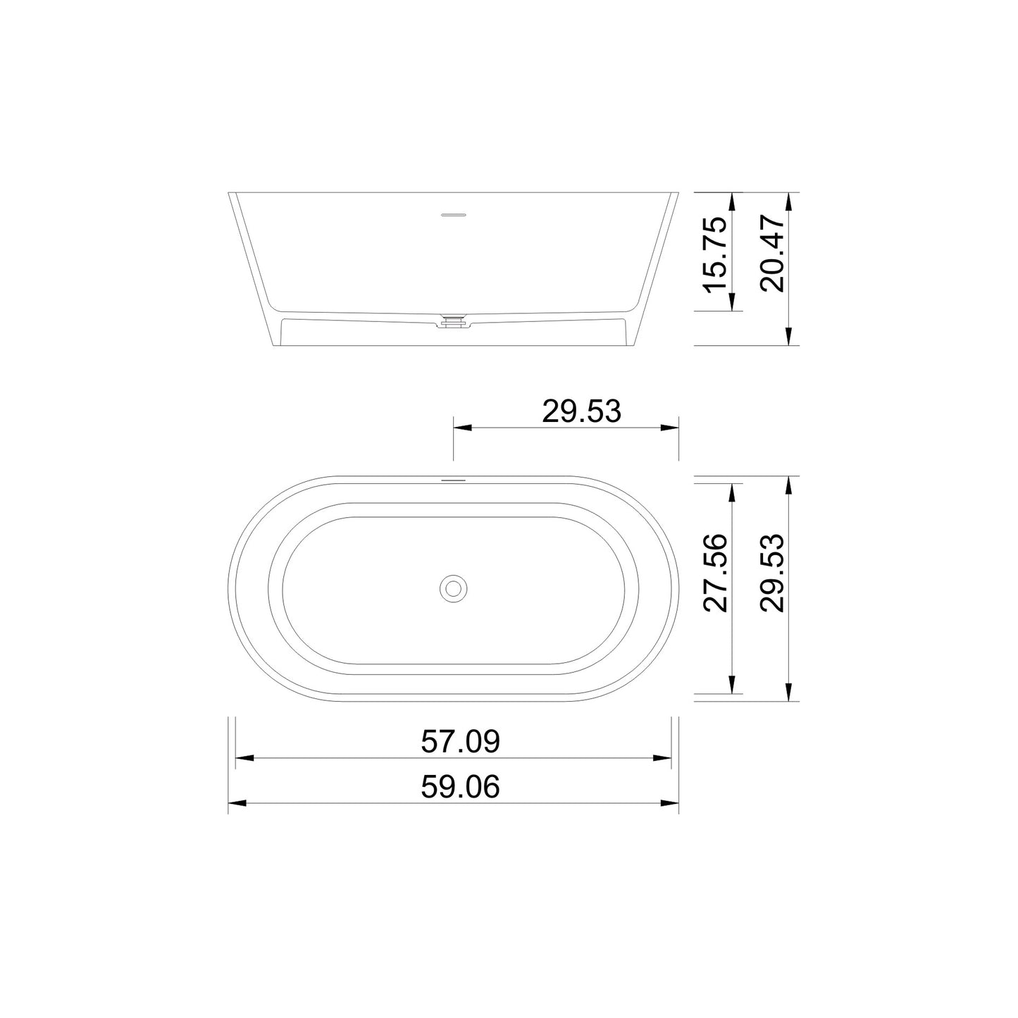 59 inch freestanding solid surface soaking bathtub for bathroom