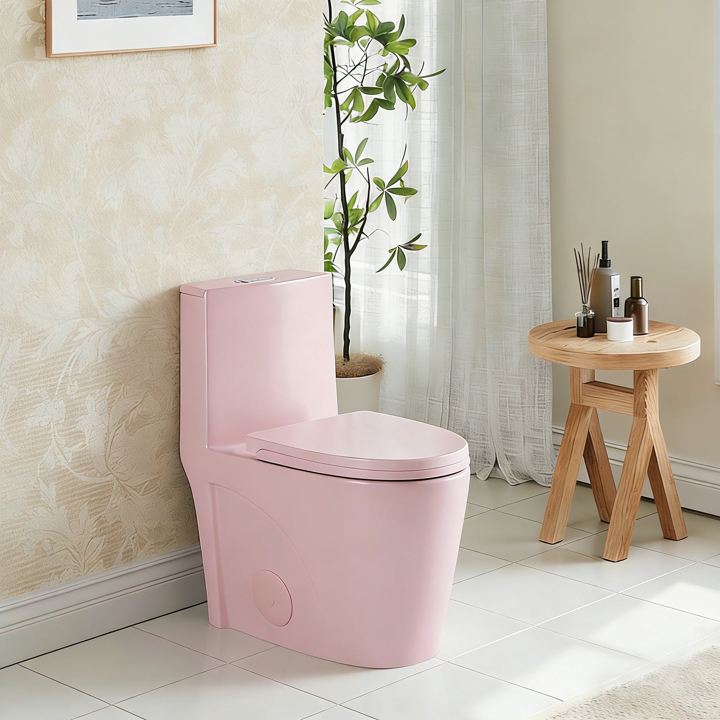 Rose Pink One Piece Dual Flush Toilet 1.1/1.6 GPF Water Saving Elongated Comfort Height Soft Close Seat 1000 MAP Flush Score