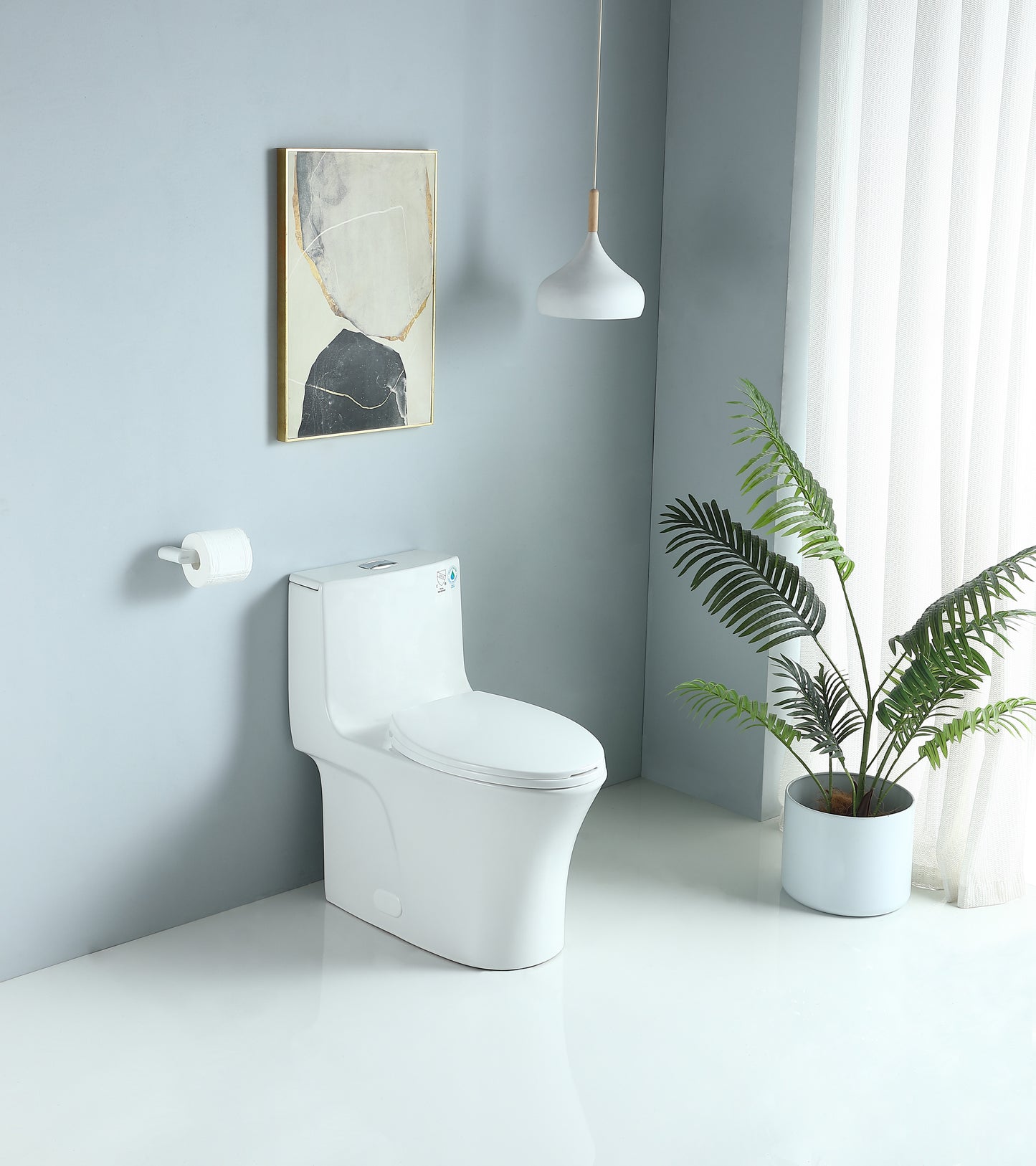 Glossy White One Piece Dual Flush Toilet 1.1/1.6 GPF Water Saving Elongated Comfort Height Soft Close Seat 1000 MAP Flush Score