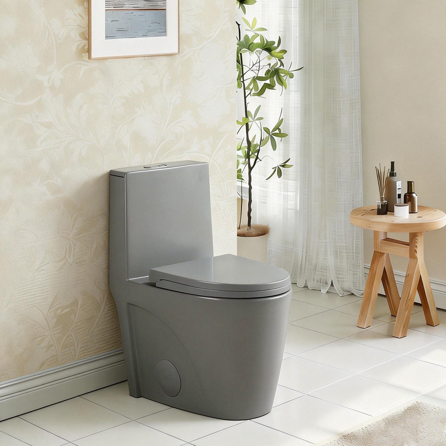 Gray One Piece Dual Flush Toilet 1.1/1.6 GPF Water Saving Elongated Comfort Height Soft Close Seat 1000 MAP Flush Score
