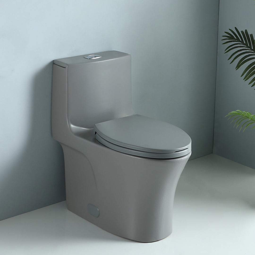 Light Gray One Piece Dual Flush Toilet 1.1/1.6 GPF Water Saving Elongated Comfort Height Soft Close Seat 1000 MAP Flush Score