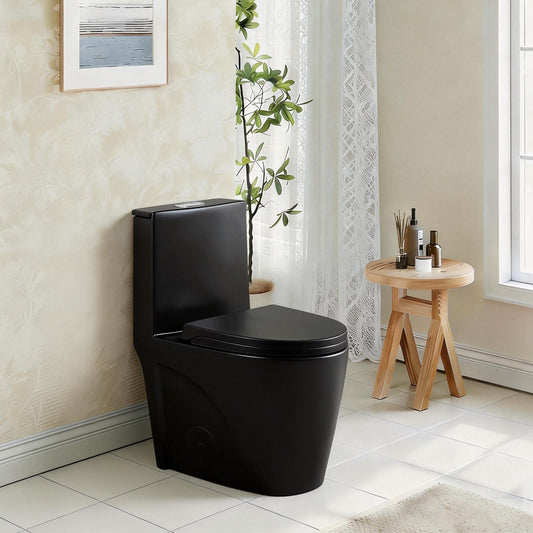 Black  One Piece Dual Flush Toilet 1.1/1.6 GPF Water Saving Elongated Comfort Height Soft Close Seat 1000 MAP Flush Score