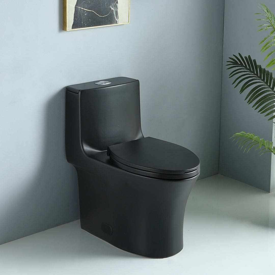 Matte Black One Piece Dual Flush Toilet 1.1/1.6 GPF Water Saving Elongated Comfort Height Soft Close Seat 1000 MAP Flush Score