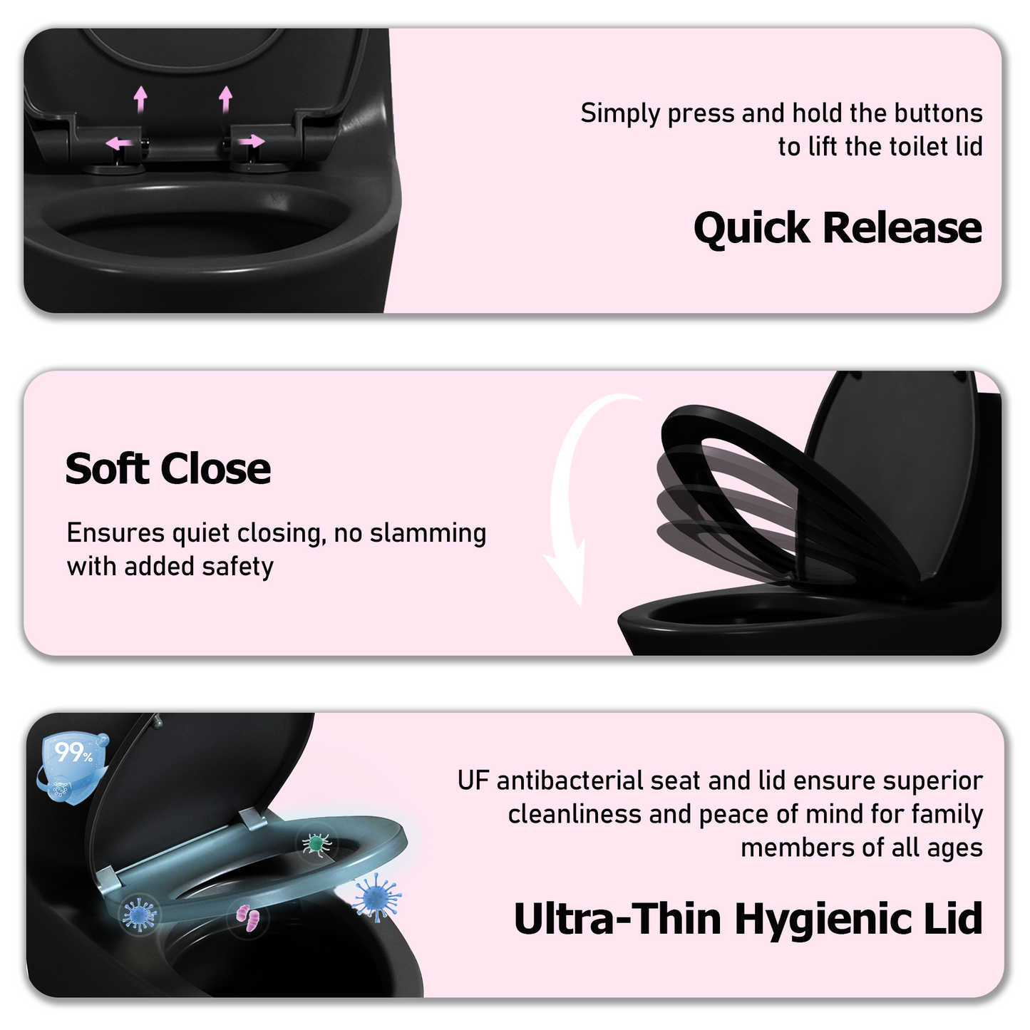 Black  One Piece Dual Flush Toilet 1.1/1.6 GPF Water Saving Elongated Comfort Height Soft Close Seat 1000 MAP Flush Score