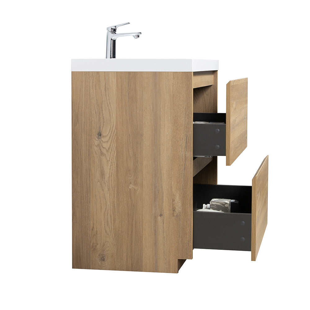 29.53 in. Single Sink Freestanding Mature Oak Bath Vanity with White Integral Resin Basin