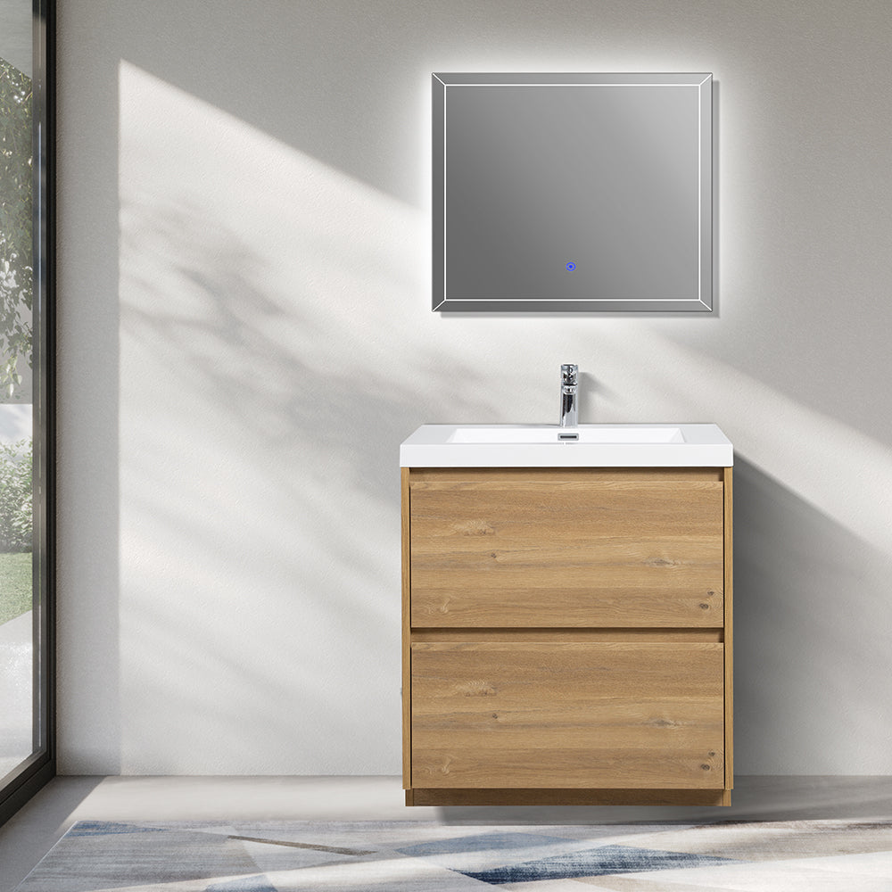 29.53 in. Single Sink Freestanding Mature Oak Bath Vanity with White Integral Resin Basin