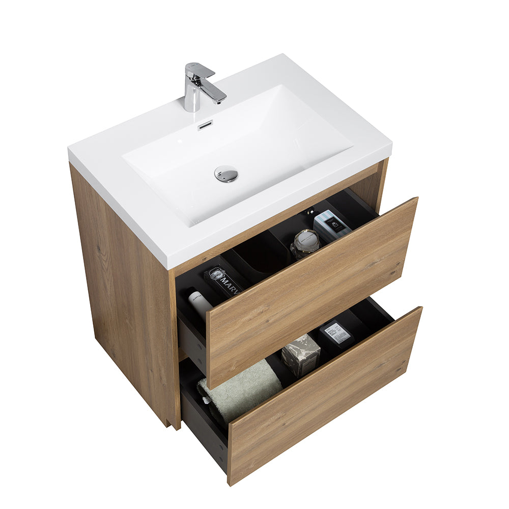 29.53 in. Single Sink Freestanding Mature Oak Bath Vanity with White Integral Resin Basin