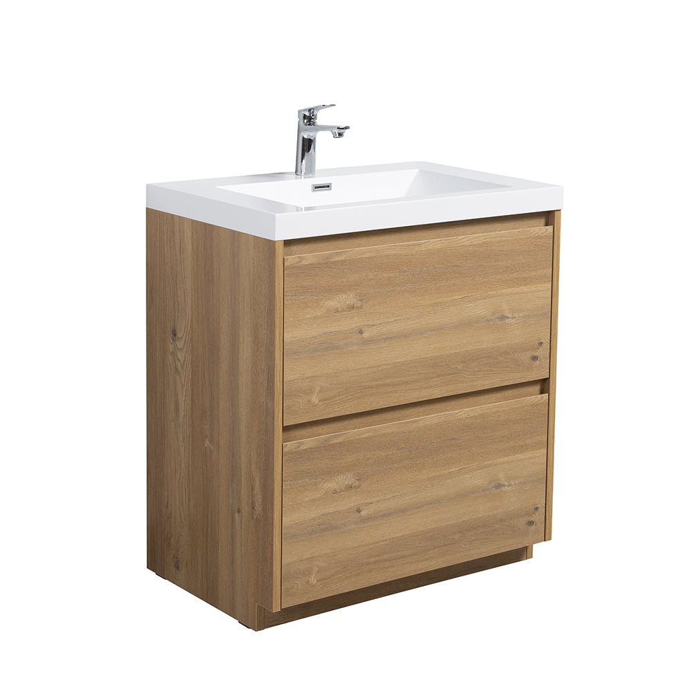 29.53 in. Single Sink Freestanding Mature Oak Bath Vanity with White Integral Resin Basin