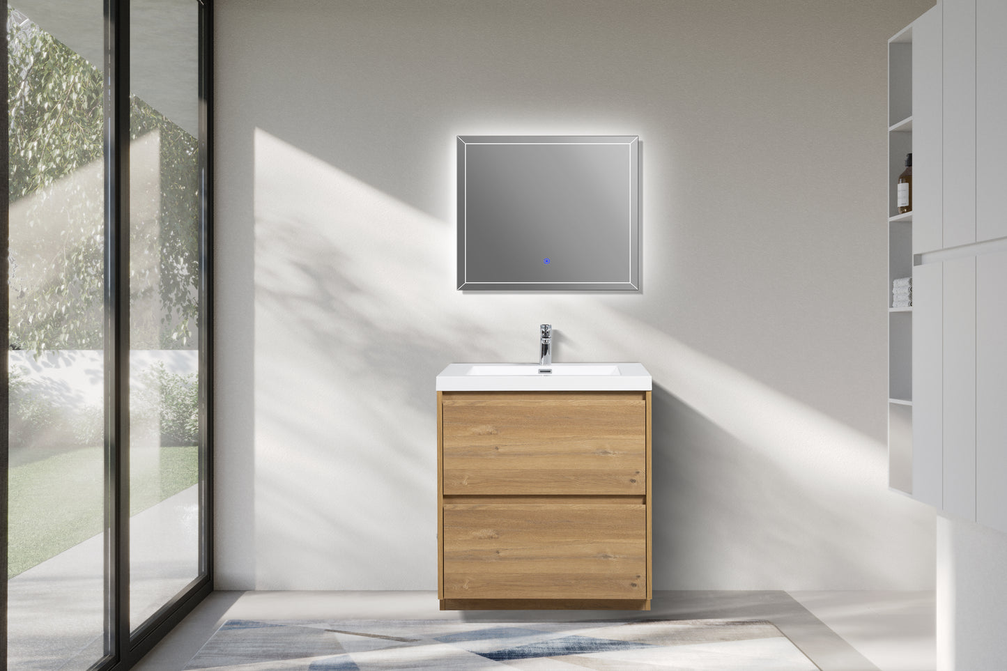 29.53 in. Single Sink Freestanding Mature Oak Bath Vanity with White Integral Resin Basin