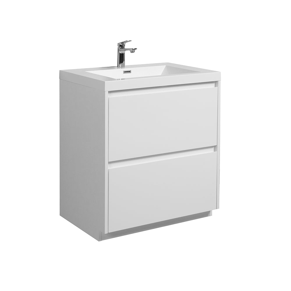 29.53 in. Single Sink Freestanding High Glossy White Oak Bath Vanity with White Integral Resin Basin