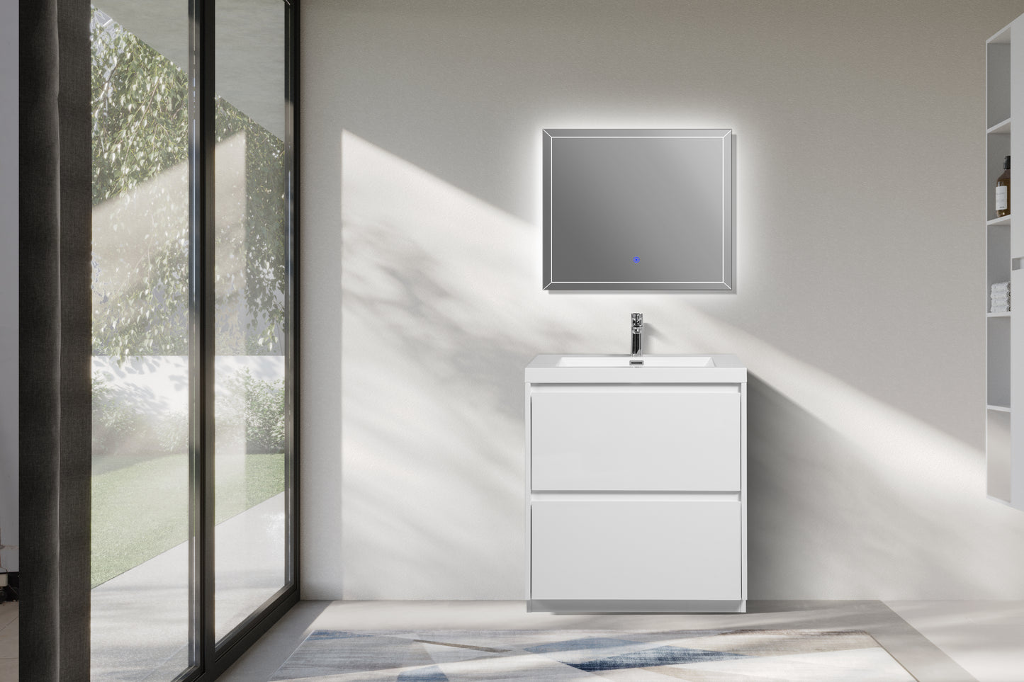 29.53 in. Single Sink Freestanding High Glossy White Oak Bath Vanity with White Integral Resin Basin