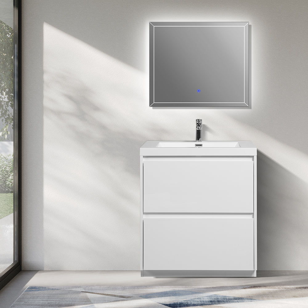 29.53 in. Single Sink Freestanding High Glossy White Oak Bath Vanity with White Integral Resin Basin