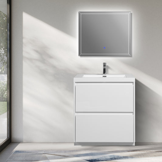 29.53 in. Single Sink Freestanding High Glossy White Oak Bath Vanity with White Integral Resin Basin
