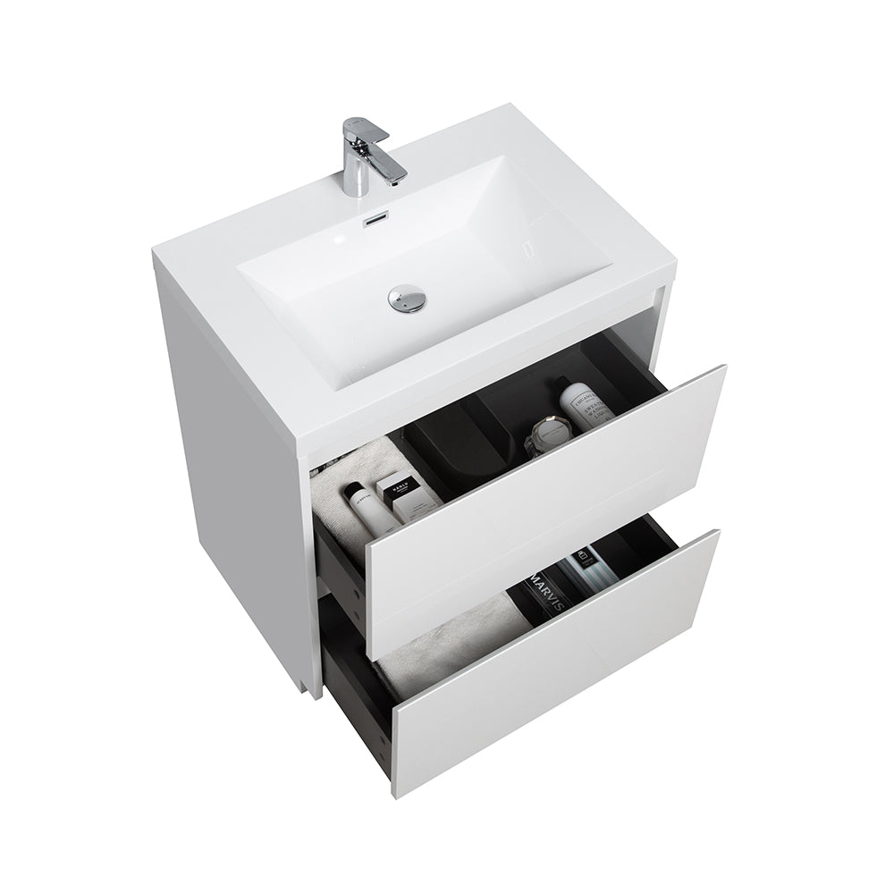 29.53 in. Single Sink Freestanding High Glossy White Oak Bath Vanity with White Integral Resin Basin