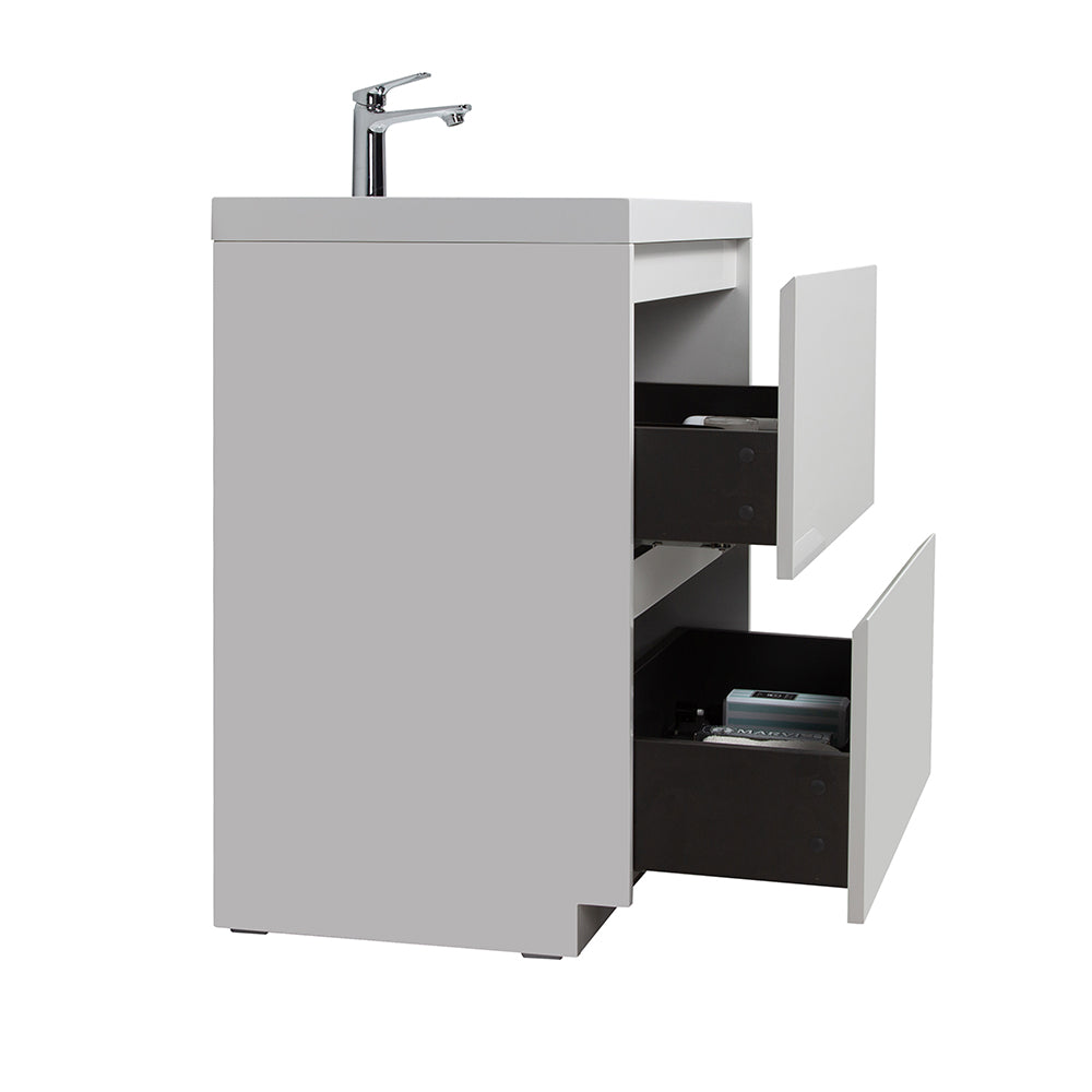 29.53 in. Single Sink Freestanding High Glossy White Oak Bath Vanity with White Integral Resin Basin