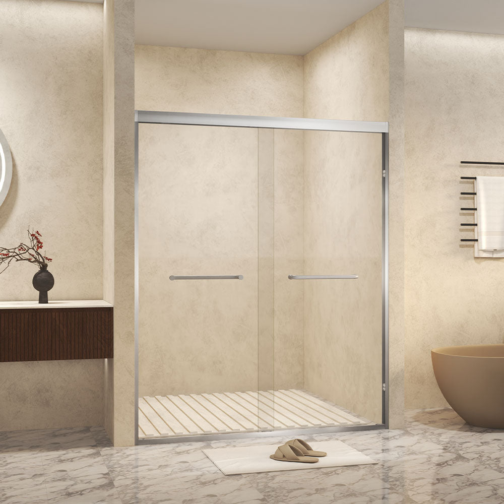 Brushed Nickel 56-in to 60-in W x 72-in H Framed Clear Glass Bypass Sliding Shower door
