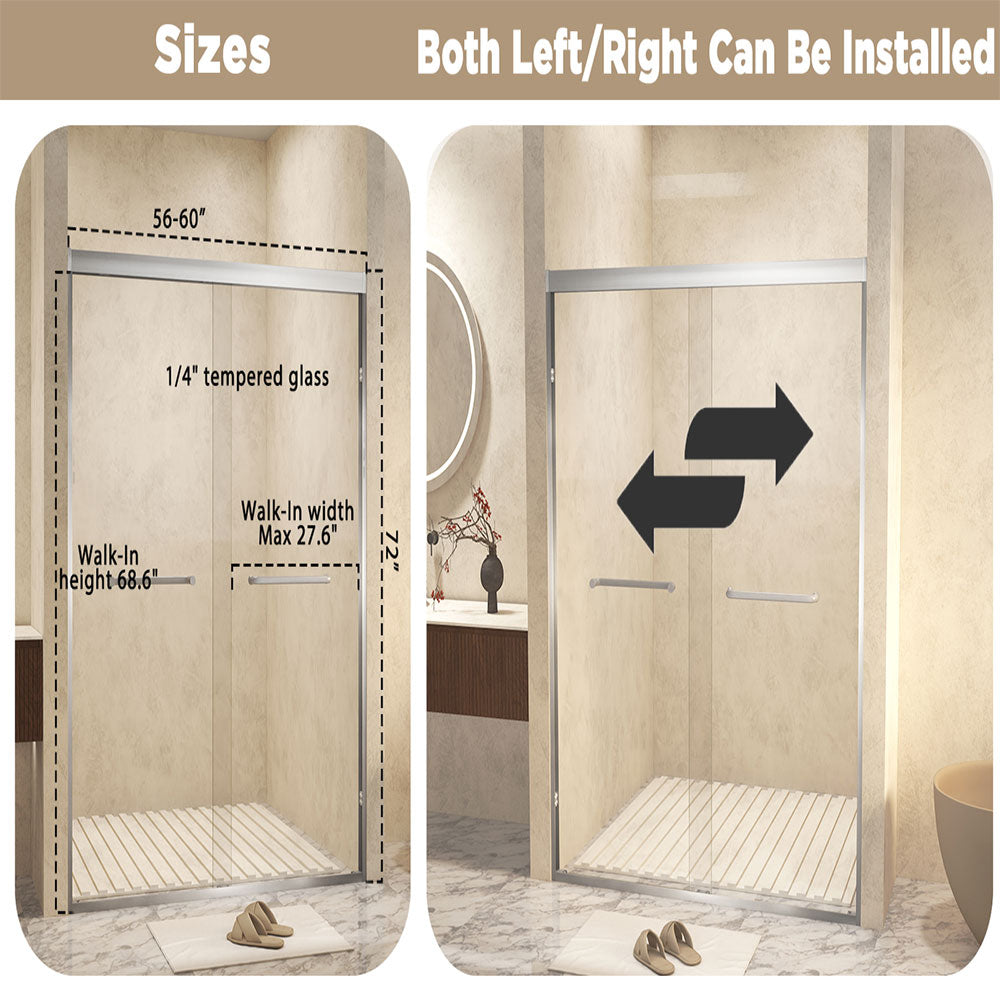 Brushed Nickel 56-in to 60-in W x 72-in H Framed Clear Glass Bypass Sliding Shower door