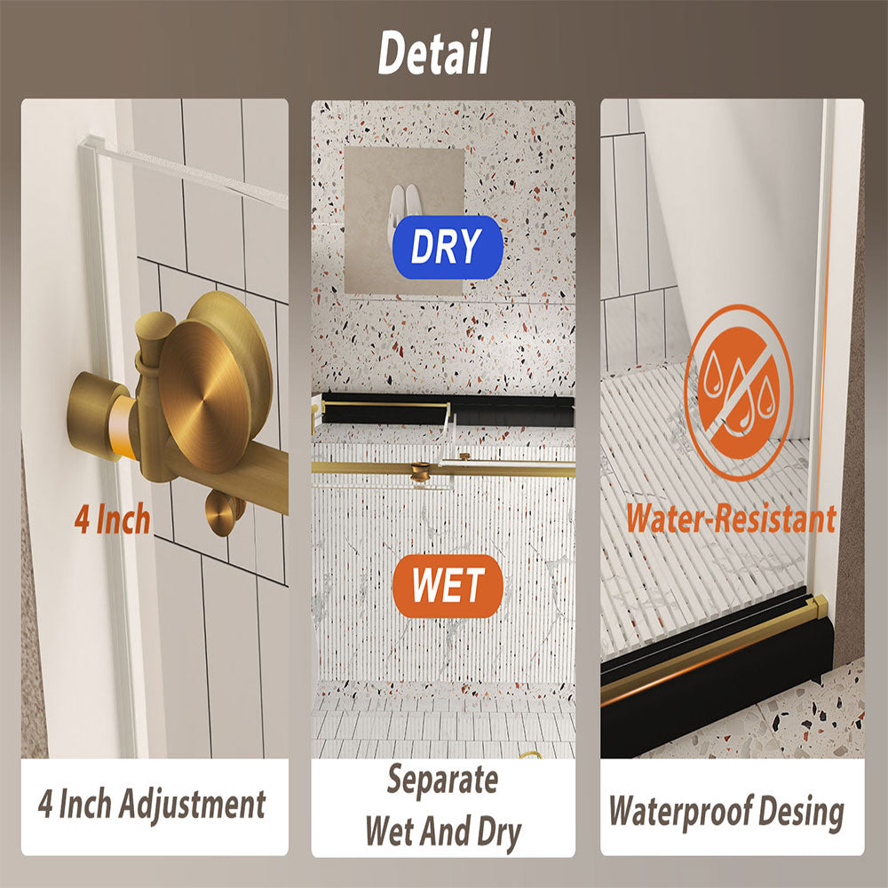 Brushed Gold 56-in to 60-in W x 76-in H Frameless Clear Glass Bypass Sliding Shower door