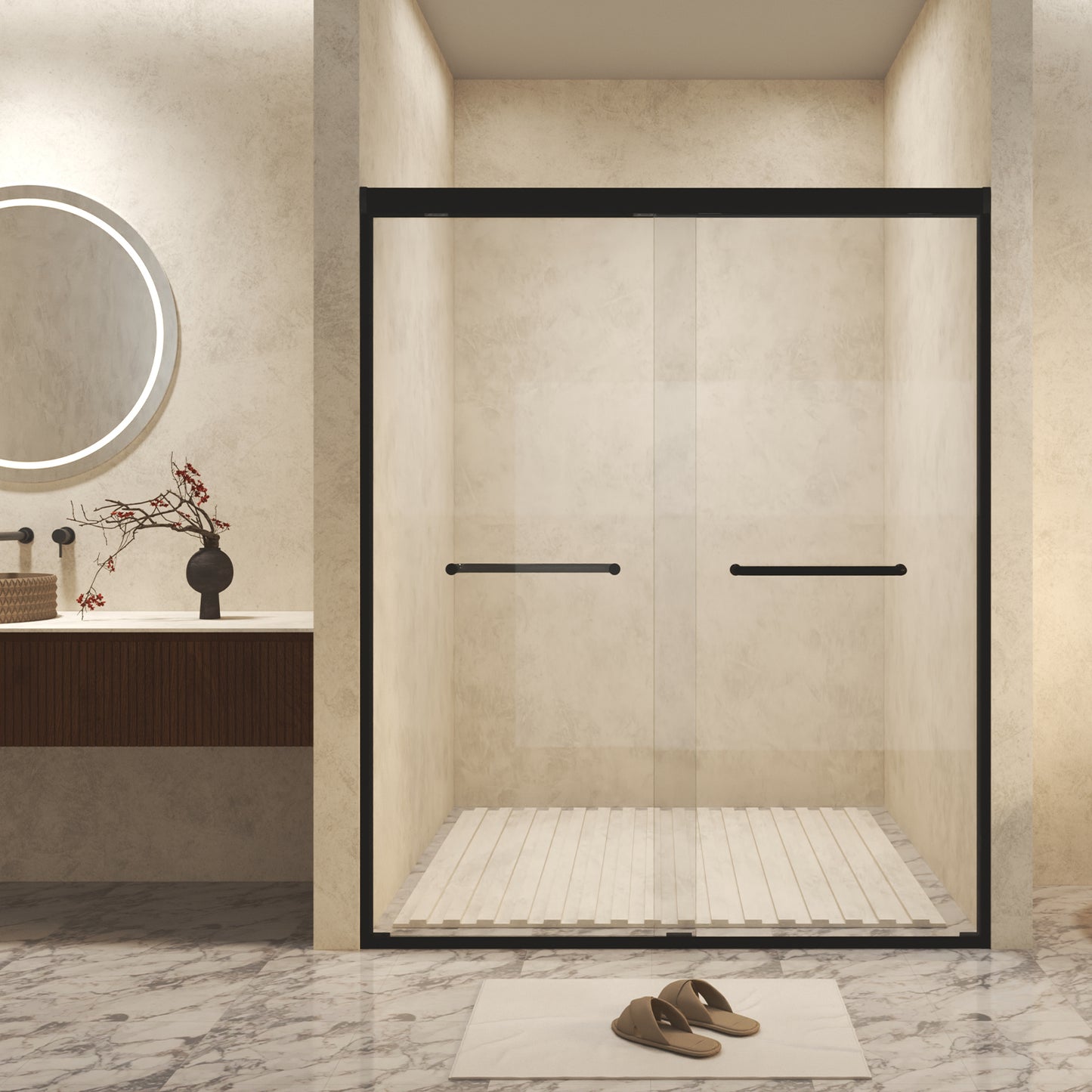 Matte Black 50-in to 54-in W x 72-in H Framed Clear Glass Bypass Sliding Shower door