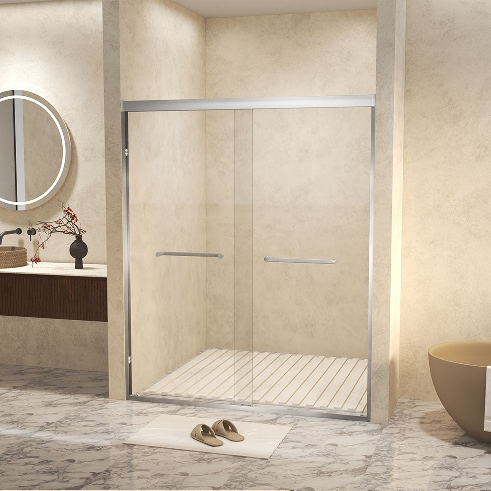 Brushed Nickel 50-in to 54-in W x 72-in H Framed Clear Glass Bypass Sliding Shower door